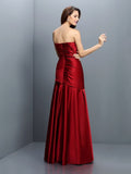 A-Line/Princess Strapless Ruched Sleeveless Long Satin Bridesmaid Dresses TPP0005407