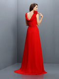 A-Line/Princess Bateau Hand-Made Flower Sleeveless Long Chiffon Bridesmaid Dresses TPP0005638