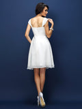 A-Line/Princess Straps Pleats Sleeveless Short Chiffon Bridesmaid Dresses TPP0005306