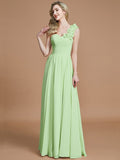 A-Line/Princess One-Shoulder Sleeveless Floor-Length Chiffon Bridesmaid Dresses TPP0005488