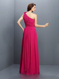 A-Line/Princess One-Shoulder Pleats Sleeveless Long Chiffon Bridesmaid Dresses TPP0005383