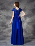 A-line/Princess Bateau Lace Sleeveless Long Chiffon Bridesmaid Dresses TPP0005036