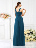 A-Line/Princess Straps Pleats Sleeveless Long Chiffon Bridesmaid Dresses TPP0005478