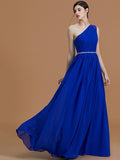 A-Line/Princess One-Shoulder Sleeveless Floor-Length Beading Chiffon Bridesmaid Dresses TPP0005259