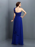 A-Line/Princess One-Shoulder Hand-Made Flower Sleeveless Long Chiffon Bridesmaid Dresses TPP0005570