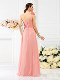 A-Line/Princess One-Shoulder Hand-Made Flower Sleeveless Long Chiffon Bridesmaid Dresses TPP0005311