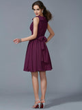 A-Line/Princess Straps Sleeveless Pleats Short Chiffon Bridesmaid Dresses TPP0005641