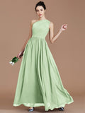 A-Line/Princess One-Shoulder Sleeveless Ruched Floor-Length Chiffon Bridesmaid Dresses TPP0005235