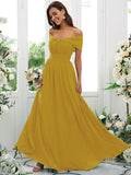 A-Line/Princess Chiffon Ruched Off-the-Shoulder Sleeveless Floor-Length Bridesmaid Dresses TPP0004920