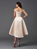 A-Line/Princess Off-the-Shoulder Sleeveless High Low Satin Bridesmaid Dresses TPP0005211