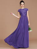 A-Line/Princess Jewel Short Sleeves Lace Floor-Length Chiffon Bridesmaid Dresses TPP0005264