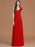 A-Line/Princess One-Shoulder Sleeveless Floor-Length Hand-Made Flower Chiffon Bridesmaid Dresses TPP0005865