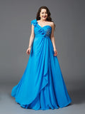 A-Line/Princess One-Shoulder Rhinestone Sleeveless Long Chiffon Plus Size Dresses TPP0004258