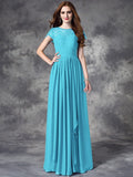 A-line/Princess Bateau Lace Sleeveless Long Chiffon Bridesmaid Dresses TPP0005036