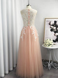 A-Line/Princess Scoop Tulle Applique Sleeveless Floor-Length Dresses TPP0004536