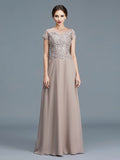 A-Line/Princess Scoop Short Sleeves Applique Floor-Length Chiffon Mother of the Bride Dresses TPP0007275