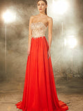 A-Line/Princess Strapless Beading Sleeveless Chiffon Sweep/Brush Train Dresses TPP0003702