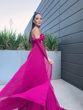 A-Line/Princess Chiffon Floor-Length Long Sleeves Ruffles Off-the-Shoulder Dresses TPP0001439