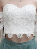 A-Line/Princess Lace Sweetheart Tulle Sleeveless Tea-Length Two Piece Dresses TPP0008931