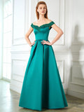 A-Line/Princess Off-the-Shoulder Sequin Sleeveless Satin Floor-Length Dresses TPP0003349