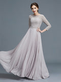 A-Line/Princess Scoop 3/4 Sleeves Lace Chiffon Floor-Length Mother of the Bride Dresses TPP0007177