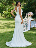 Trumpet/Mermaid Lace Ruffles Scoop Sleeveless Sweep/Brush Train Wedding Dresses TPP0006397