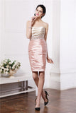 Sheath/Column Strapless Sleeveless Beading Short Elastic Woven Satin Mother of the Bride Dresses TPP0007449