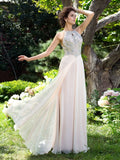 A-Line/Princess Spaghetti Straps Beading Sleeveless Long Chiffon Dresses TPP0002120