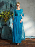 A-Line/Princess V-neck Applique 3/4 Sleeves Long Net Mother of the Bride Dresses TPP0007436