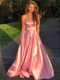 A-Line/Princess Sleeveless Off-the-Shoulder Satin Floor-Length Ruffles Dresses TPP0004046