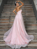 A-Line/Princess Satin Ruffles Sweetheart Sleeveless Sweep/Brush Train Wedding Dresses TPP0006505