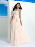 A-Line/Princess Sheer Neck Beading Sleeveless Long Chiffon Dresses TPP0003065