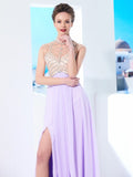 A-Line/Princess High Neck Sleeveless Sweep/Brush Train Crystal Chiffon Dresses TPP0002799