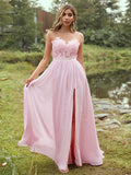 A-Line/Princess Chiffon Applique Scoop Short Sleeves Floor-Length Bridesmaid Dresses TPP0004951