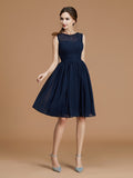 A-Line/Princess Bateau Sleeveless Short/Mini Sash/Ribbon/Belt Chiffon Bridesmaid Dresses