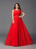 A-Line/Princess Scoop Beading Sleeveless Long Chiffon Plus Size Dresses TPP0003655