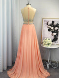 A-Line/Princess Scoop Chiffon Beading Sleeveless Sweep/Brush Train Dresses TPP0004583