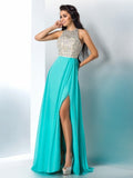 A-Line/Princess Scoop Beading Sleeveless Long Chiffon Dresses TPP0002837