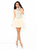 A-Line/Princess Halter Beading Sleeveless Short Satin Cocktail Dresses TPP0008188