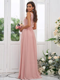 A-Line/Princess Chiffon Applique Square Sleeveless Floor-Length Bridesmaid Dresses TPP0004921