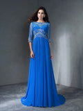 A-Line/Princess Scoop Beading 1/2 Sleeves Long Chiffon Dresses TPP0003053