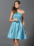 A-Line/Princess One-Shoulder Sleeveless Short Taffeta Bridesmaid Dresses TPP0005513