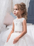 Ball Gown Jewel Sleeveless Crystal Floor-Length Tulle Flower Girl Dresses TPP0007617