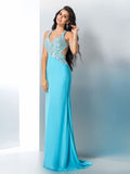 A-Line/Princess Straps Beading Sleeveless Long Chiffon Dresses TPP0002744