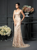 A-Line/Princess V-neck Lace Sleeveless Long Elastic Woven Satin Mother of the Bride Dresses TPP0007061