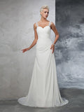 Trumpet/Mermaid Straps Ruched Sleeveless Long Chiffon Wedding Dresses TPP0006698