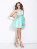 A-Line/Princess High Neck Lace Sleeveless Short Net Dresses TPP0008448