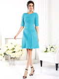 Sheath/Column Ruched 1/2 Sleeves Short Chiffon Bridesmaid Dresses TPP0005551