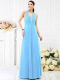 A-Line/Princess Halter Beading Sleeveless Long Chiffon Bridesmaid Dresses TPP0005808