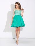 A-Line/Princess Off-the-Shoulder Beading 1/2 Sleeves Short Chiffon Dresses TPP0008484